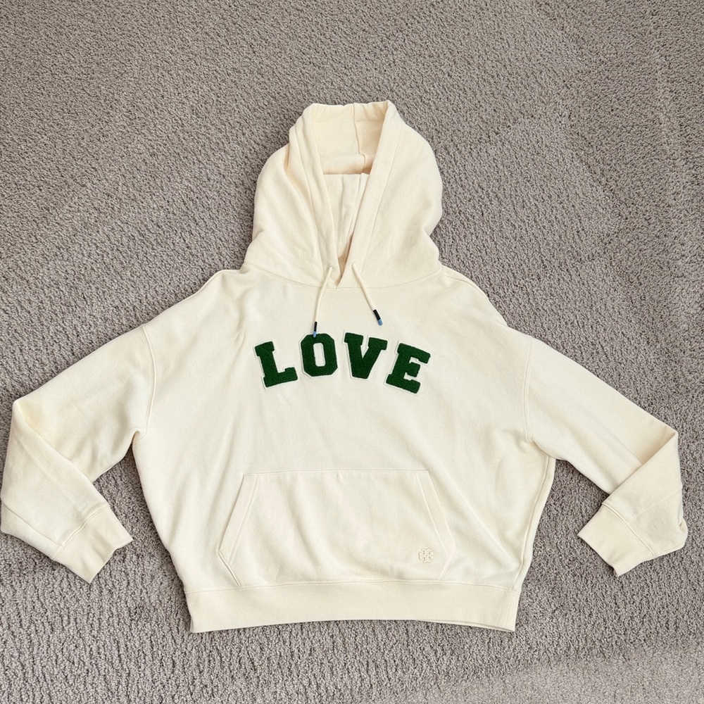 Tory Sport Off-White Hoodie with Mint Accent